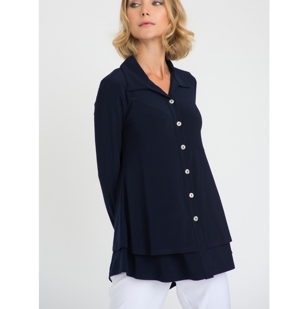 Joseph Ribkoff Size 16 Navy Button Down Blouse